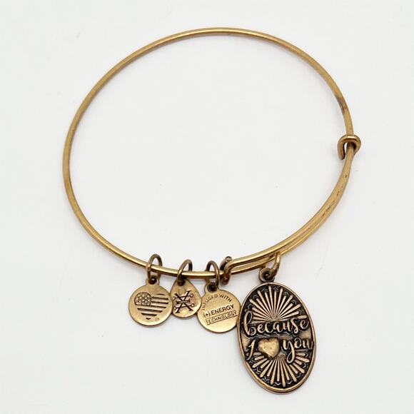 Alex and Ani Because I Love You Charm Gold Tone Expandable Bangle Bracelet - Picture 1 of 4